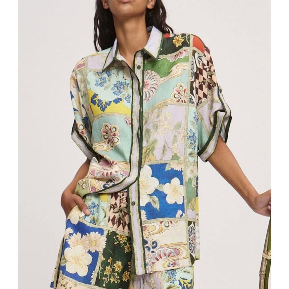 ALEMAIS Bianca Linen Shirt Short Sleeve Relaxed Button Down Colorful